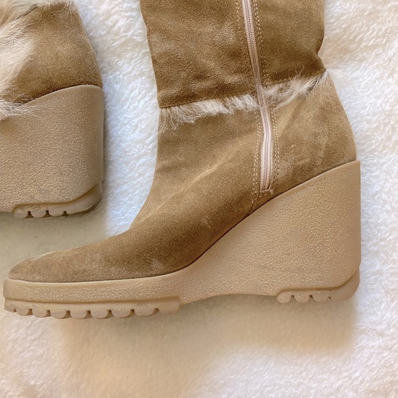 COACH Suede Wedge Boot w/ Fur - Picture 7 of 8